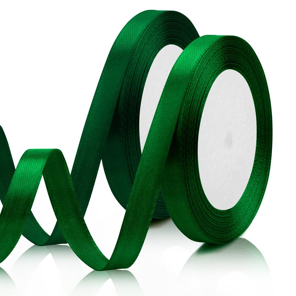2PCS Green Ribbon for Gift Wrapping, Christmas, Halloween, Fall - 3/8 Inch, 25 Yds Dark Green
