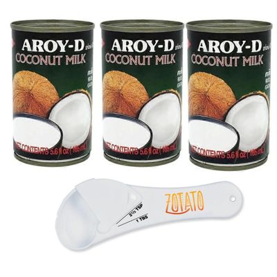 (3 Packs) Coconut Milk 5.6oz Cans Bundle with 5-in-1 Measuring Spoon, 100% Pure Thai Coconut Milk