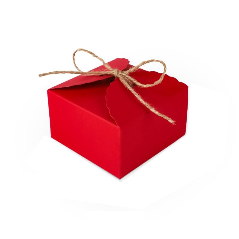 20pcs 995cm/3.53.51.9 inch Gift Box Candy Snack Wedding Favor Gift Box Thank You Gift Party Favor Boxes Gable Cookie Boxes for Wedding, Bridal Shower, Annivesary, Christmas and all Occasion (Red)