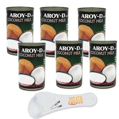 (6 Packs) Coconut Milk 5.6oz Cans Bundle with 5-in-1 Measuring Spoon, 100% Pure Thai Coconut Milk