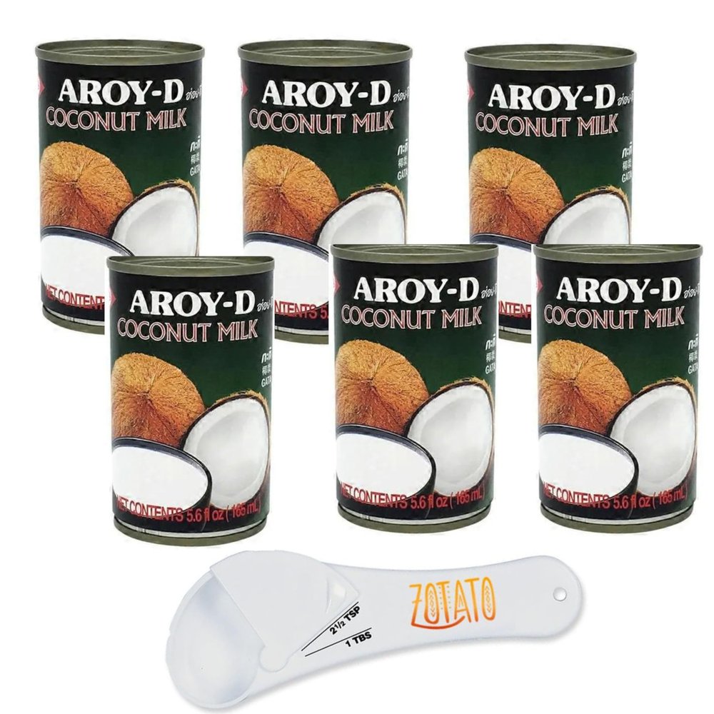 (6 Packs) Coconut Milk 5.6oz Cans Bundle with 5-in-1 Measuring Spoon, 100% Pure Thai Coconut Milk