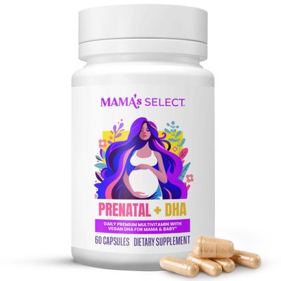 Mama's Select Prenatal Vitamins with Vegan DHA Fish-Free, No Fish Burps, Allergen-Free, MTHFR Support, Methylated Folate & B Vitamins, Digestive-Friendly, No Biotin