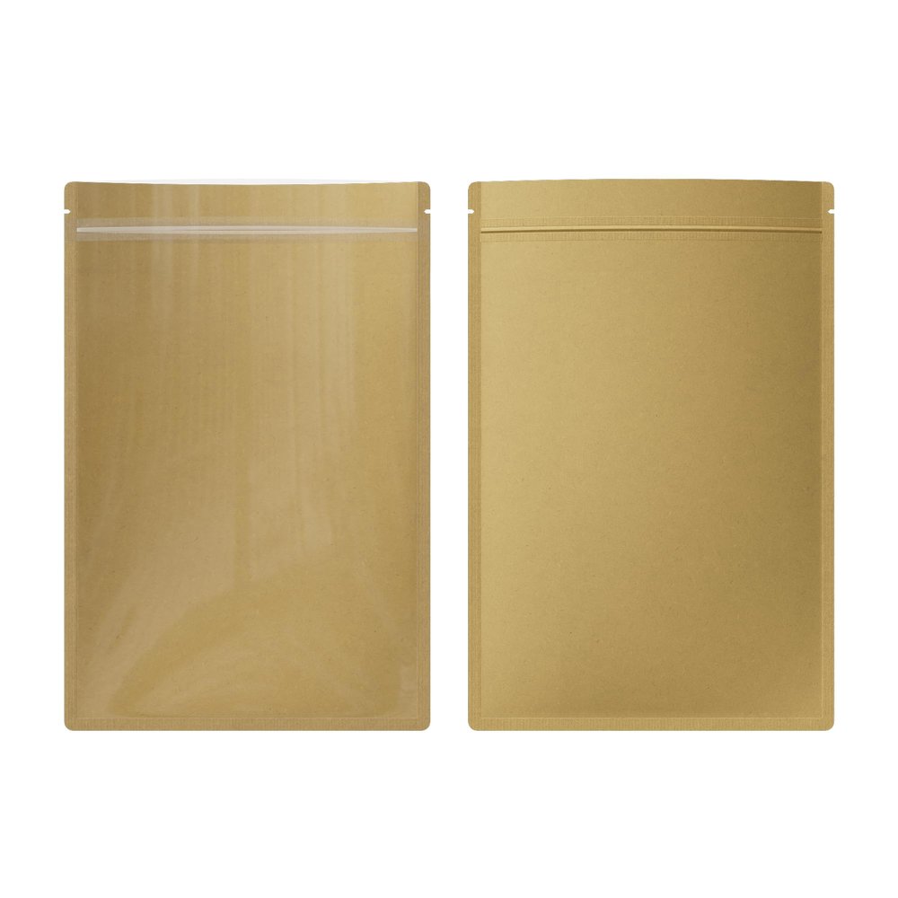 100Pcs Brown Kraft Paper Clear Window Plastic Zipper Seal Lock Heat Sealable Food Storage Packaging Bags (7.24 inch x 10.16 inch)