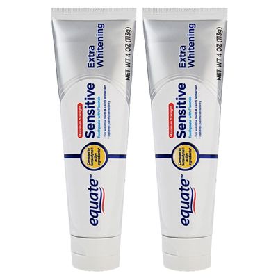 Equate Twinpack of Sensitive Toothpaste with Fluoride and Extra Teeth Whitening 4 OZ (113g) Includes 2 Tubes