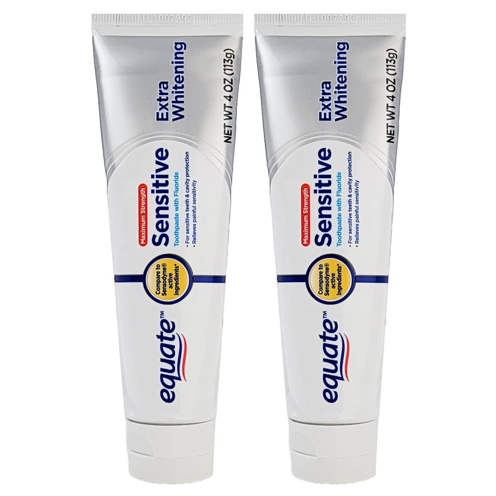 Equate Twinpack of Sensitive Toothpaste with Fluoride and Extra Teeth Whitening 4 OZ (113g) Includes 2 Tubes