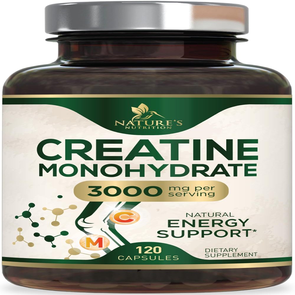 Creatine Monohydrate Capsules 3000mg  Best Micronized Creatine Powder - Supports Lean Muscle, Strength, Energy, & Endurance - Nature's Supplement, Non-GMO, Gluten Free for Women & Men - 120 Capsules
