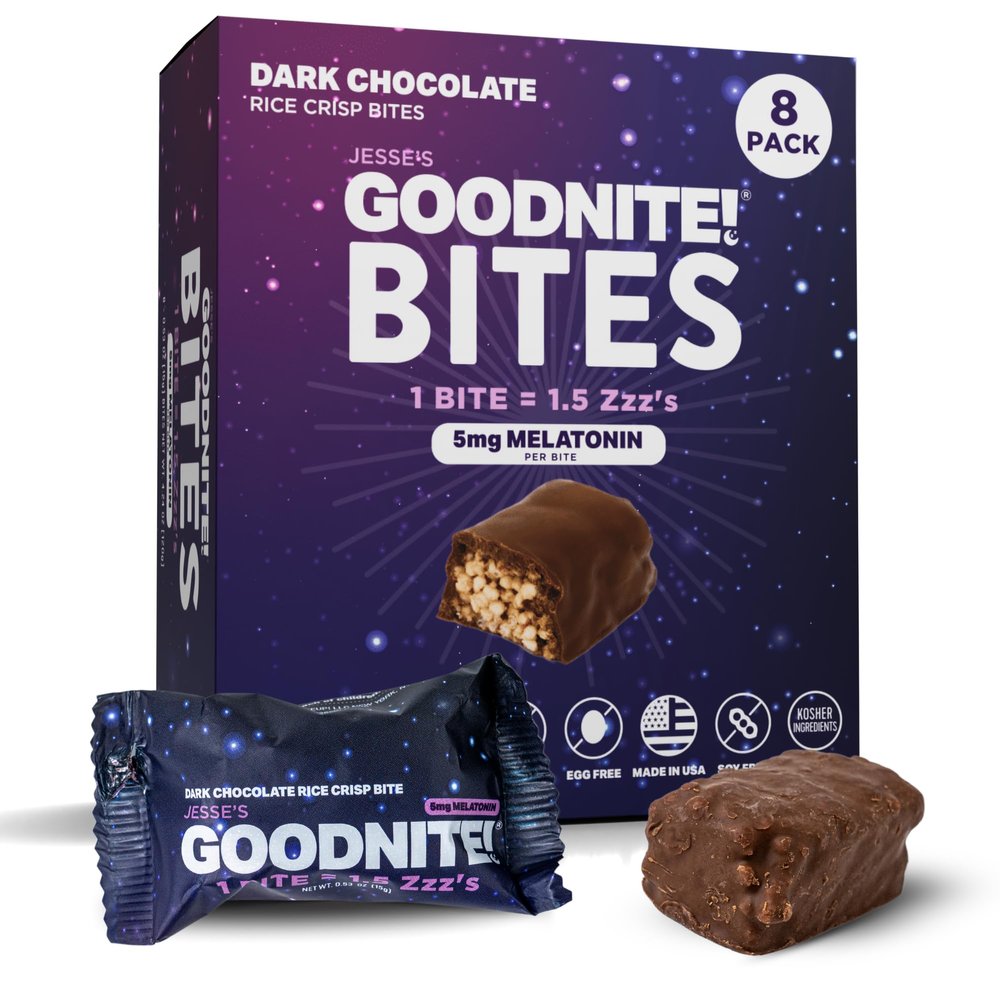 GOODNITE Sleep Bites - 5mg Melatonin + L-Theanine Dark Chocolate Mini Bites- Fall Asleep Faster Natural Sleep Aid - No Morning Grogginess - Vegan Gluten-Free Bedtime Snack - 8 Pack