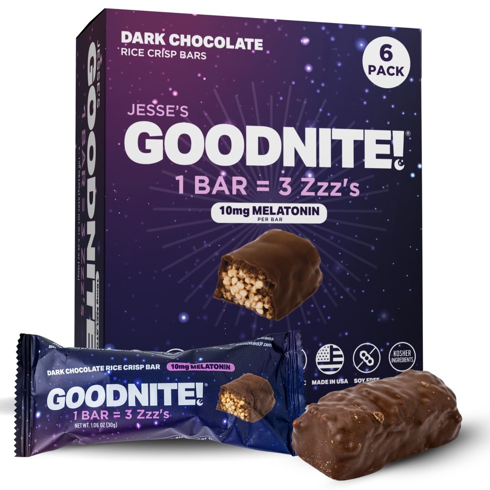 GOODNITE Sleep Bars 10mg Melatonin + L-Theanine Dark Chocolate Protein Bar for Better Sleep - Fall Asleep Faster Natural Sleep Aid - Vegan Gluten-Free Bedtime Snack No Morning Grogginess 6 Pack