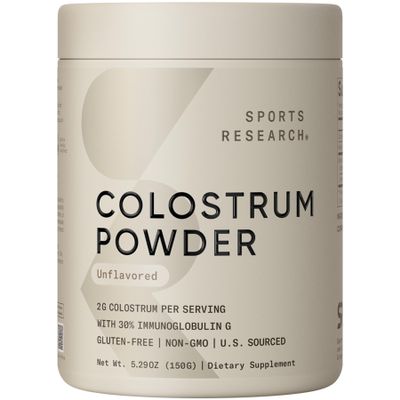 Sports Research Bovine Colostrum Powder Easy to Mix, Single Ingredient Superfood Immunity Support & Gut Health w/IgG Antibodies - U.S. Sourced Non-GMO Gluten Free - 75 Servings (Unflavored)