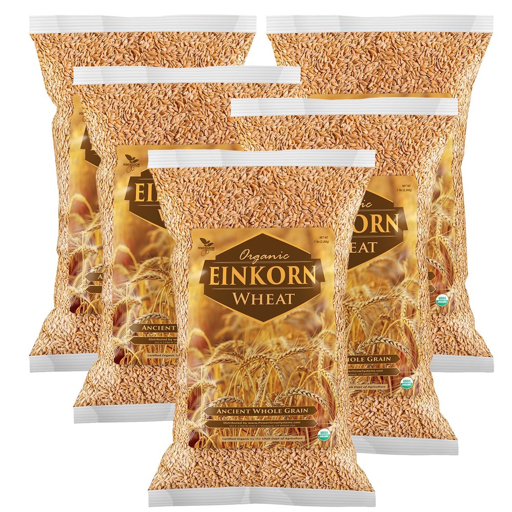 Einkorn Wheat - 100% Certified Organic Einkorn Whole Wheat Grain by PowerGrow System - Use for Sourdough Baking, Milling Flour, Cereal, Salads, Pasta etc. (Einkorn Wheat (25 Pounds))