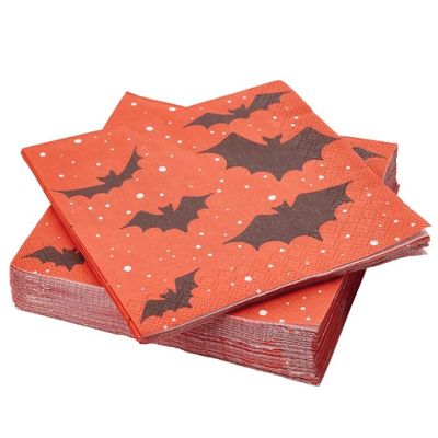 13"x13" Halloween Napkins, Orange with Black Bats, 30 Count - HOSTAGILLE Limited Edition