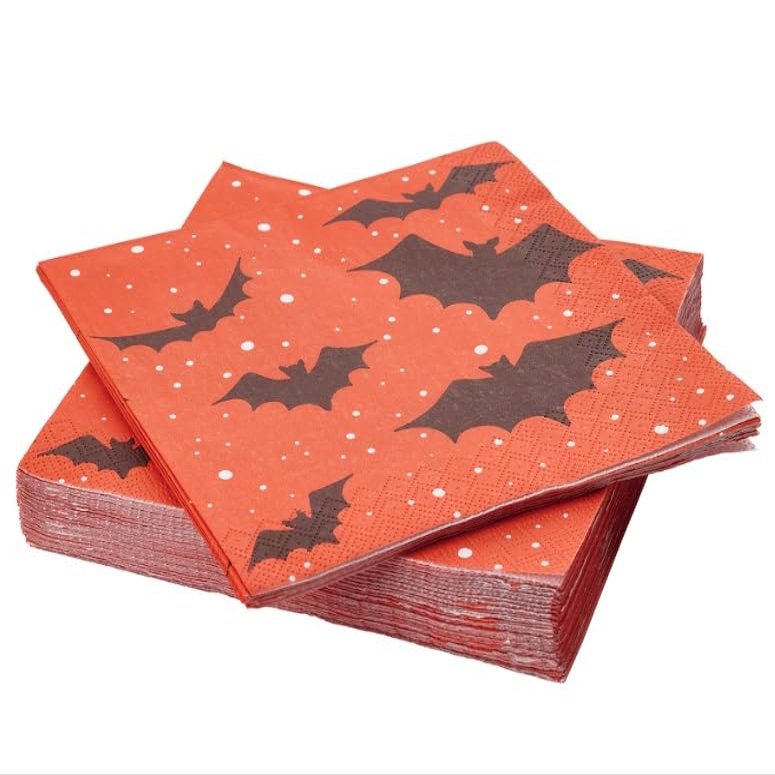 13"x13" Halloween Napkins, Orange with Black Bats, 30 Count - HOSTAGILLE Limited Edition