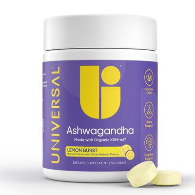 Universal U Calm + Focus Ashwagandha Chews  KSM-66 300 mg Clinically Studied Extract for Stress Relief, Mood Balance & Calm Energy  Lemon Flavor  60 Chews