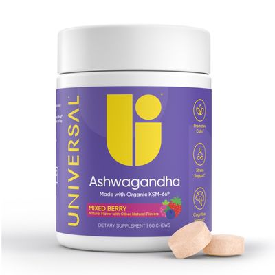 Universal U Calm + Focus Ashwagandha Chews KSM-66 300 mg Clinically Studied Extract for Stress Relief, Mood Balance & Calm Energy Mixed Berry Flavor 60 Chews