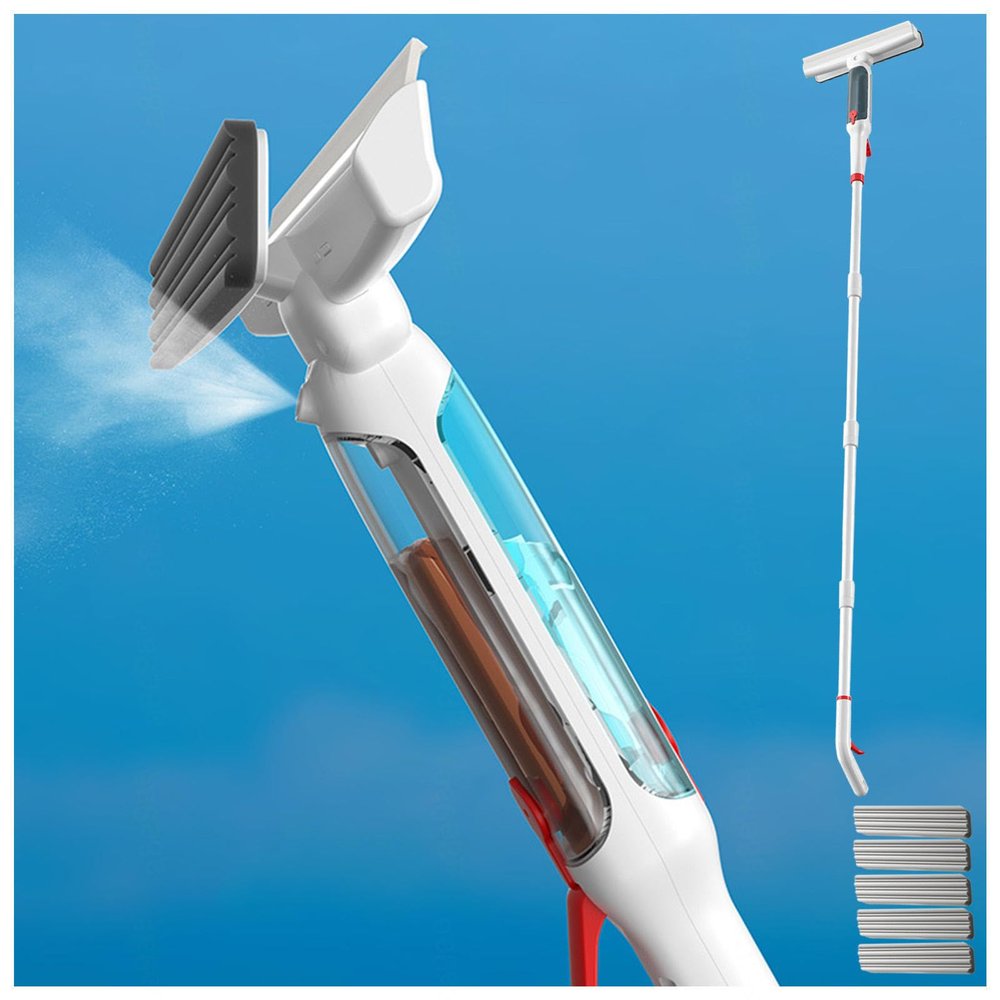 RRRYYYZZ 75'' Spray Window Cleaning Squeegee Kit with 4-Section Extension Pole, 4 in 1 Window Squeegee Squeegee for Window Cleaning with Sewage Collector and 5 Pads