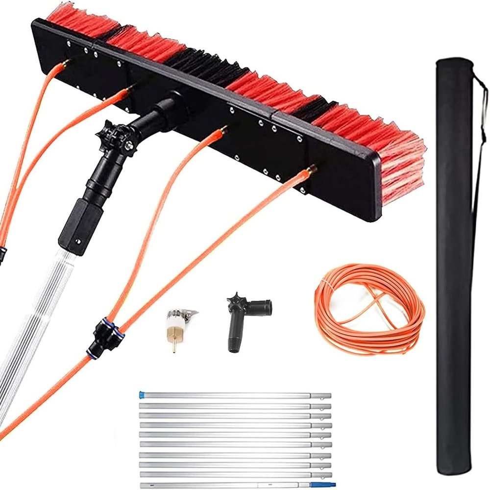 Window Cleaning Pole Water-Fed Telescopic Brush Extendable Cleaning Conservatory Roof Cleaning Window Cleaner Kit for Photovoltaic Panel Cleaning Trucks(50cm Brush Head,10M)