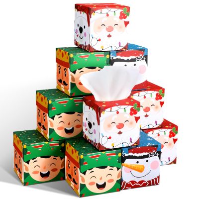12 Pack Christmas Facial Tissues Cube Boxes Bulk 600 Sheets 3 Ply Santa Claus Small Tissues Cube Boxes for Xmas Party Winter Home Bedroom Car Accessories