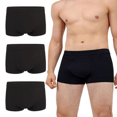 IRISMORII Mens Incontinence Underwear Washable Leak and Odor Protection 60ml Absorbency Covered Waistband Boxer Briefs 3 Pack (3 Black, 2XL)