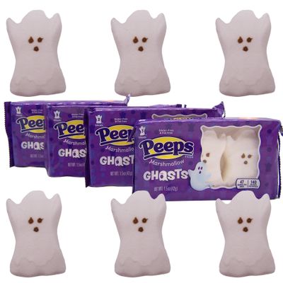 Peeps Marshmallow Candy Ghosts, Halloween & Fall Candy, Halloween Basket Stuffers, Dessert Toppings, Pack of 4, 1.5 Ounces