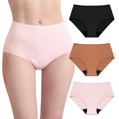 IRISMORII Womens Washable Incontinence Underwear Bladder Leak Proof Odor Control Briefs 56 ml Absorbency Panties 3 Pack (Black-Brown-Pink, 2XL)