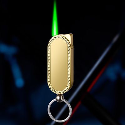 Butane torch lighter with keychain, retro mini lighter, windproof green flame lighter, adjustable flame, refillable butane gas lighter, portable metal lighter, gift for boyfriend husband dad(A)