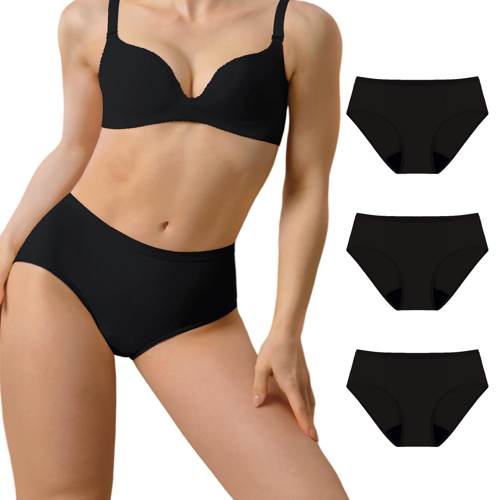 IRISMORII Adult Womens Incontinence Protective Underwear Washable Bladder Leak Proof Postpartum Panties 56ml Absorbency 3 Pack (3 Black, XL)