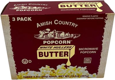 Amish Country Popcorn | Old Fashioned Microwave Popcorn | Medium White 3 Pack Butter | Non-GMO, Gluten Free, Microwaveable and Kosher (3 Bags)
