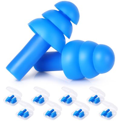 24 Pair Blue Ear Plugs - NRR 29dB Reusable Silicone Ear Plugs with Plastic Cases for Sleeping, Noise Cancelling, Concerts, Shooting, Swimming