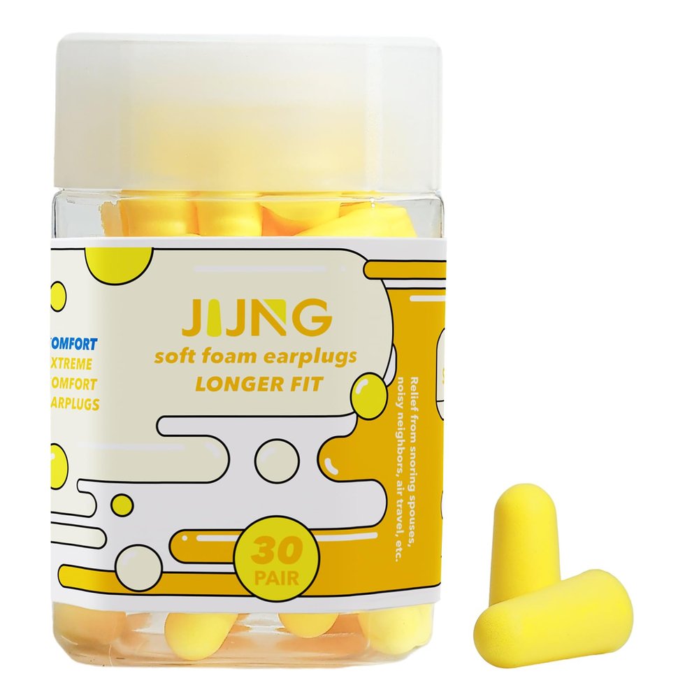 Jijng Soft Foam Earplugs, Longer Fit, 33db SNR, Set of 30 Pairs,Comfortable Ear Plugs for Sleeping, Snoring, Loud Noise and Travel