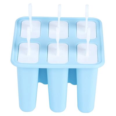 aqxreight Ice Cream Making, Reusable DIY Ice Cream with PP Long Handle for Freezing Foods, Food Grade Silicone Blue, Household Ice Cream for Juice, Yogurt, Pudding (6 Sticks)
