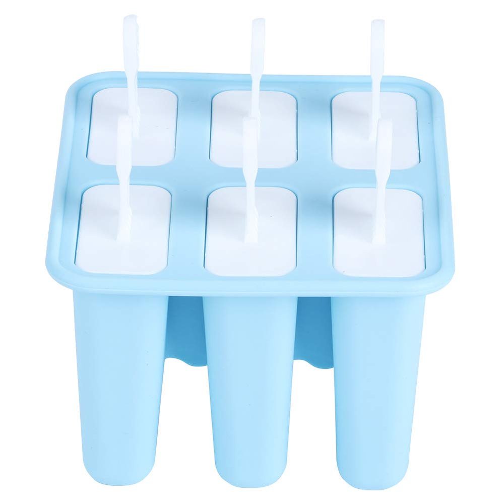 aqxreight Ice Cream Making, Reusable DIY Ice Cream with PP Long Handle for Freezing Foods, Food Grade Silicone Blue, Household Ice Cream for Juice, Yogurt, Pudding (6 Sticks)