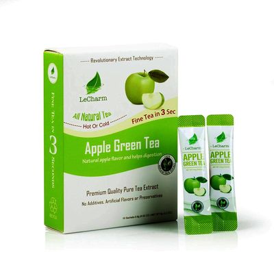 Apple Green Instant Tea on the Go LeCharm 100% Natural Tea Extract, Unsweetened Drink Instant Crystallized Tea Powder for Pure Water, Iced Tea and Hot Tea (10 Sachets)
