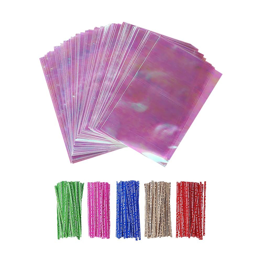 100 Pcs Cellophane Treat Bags Clear Favor Bags Plastic Goodie Bags Small Business Cello Bags Iridescent Candy Cookie Bag with Twist Ties for Wedding Birthday 10 x 15cm