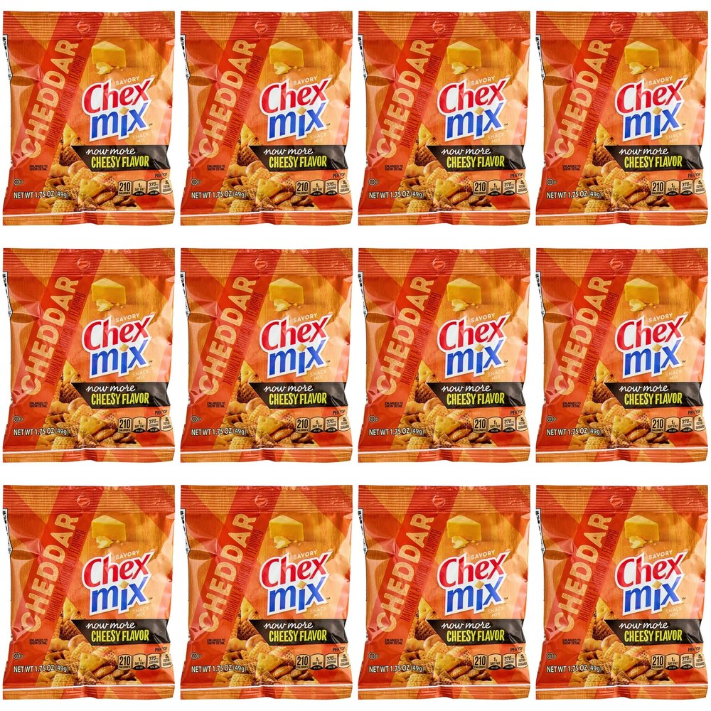 Chex Mix Cheddar Savory Snack Mix, Value Pack Bundled by SUPERDEALS 1.75 Oz Bag, Cheddar, Pack of 12 with mystery gift