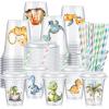 Boao 36 Sets Dinosaur Baby Shower Favors Watercolor Dinosaur Party Cups with Lids and Paper Straws 14 oz Dino Birthday Party Supplies Dino Disposable Clear Plastic Cups Bulk view 1