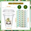 Boao 36 Sets Dinosaur Baby Shower Favors Watercolor Dinosaur Party Cups with Lids and Paper Straws 14 oz Dino Birthday Party Supplies Dino Disposable Clear Plastic Cups Bulk view 2