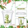 Boao 36 Sets Dinosaur Baby Shower Favors Watercolor Dinosaur Party Cups with Lids and Paper Straws 14 oz Dino Birthday Party Supplies Dino Disposable Clear Plastic Cups Bulk view 3