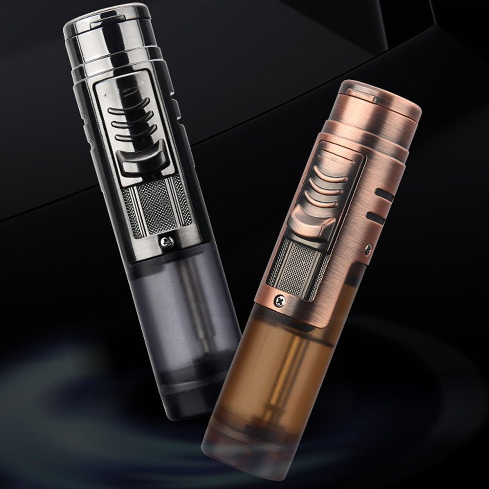 ABS+Metal Lighter, Windproof Transparent Window Lighter, Butane Portable Lighter, Adjustable Flame Lighter for Indoor, Outdoor, Camping, etc. (2 Pack)(Black)