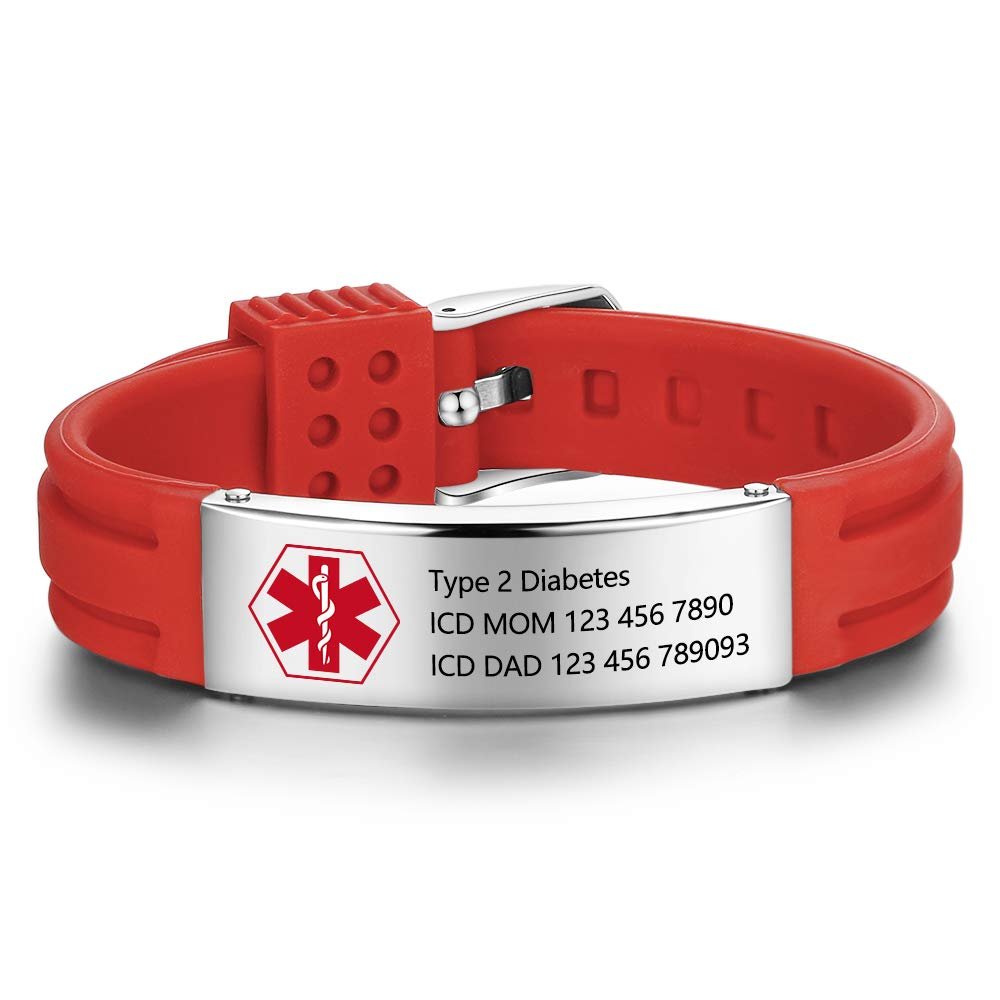 GLOMGORGE Medical Alert Bracelet For Women Men Medical Alert Medical Bracelet - Stainless Steel ID Bracelets Customizable Personalized Name Or Text Engraving Ideal For Mens Medical Alert Bracelet