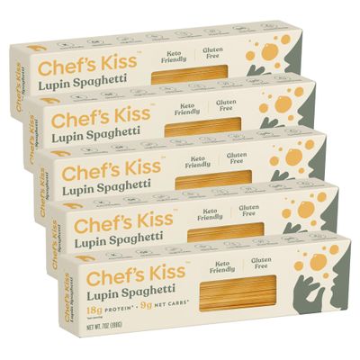 Chefs Kiss Low Carb Spaghetti | 9g Net Carbs, 18g Protein | Keto, Low Glycemic Pasta made from Lupins | High Protein, Fiber Rich, Plant-Based | Keto Spaghetti Alternative | 5-Pack (7oz)