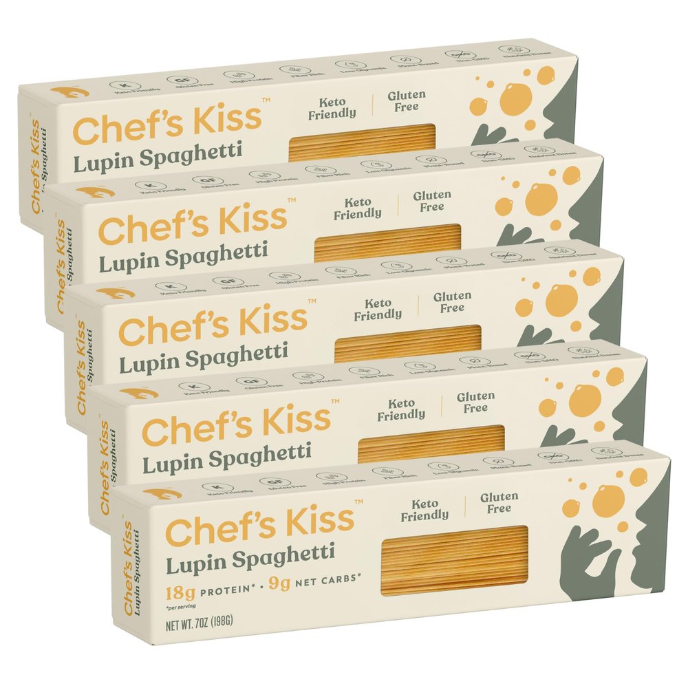 Chefs Kiss Low Carb Spaghetti | 9g Net Carbs, 18g Protein | Keto, Low Glycemic Pasta made from Lupins | High Protein, Fiber Rich, Plant-Based | Keto Spaghetti Alternative | 5-Pack (7oz)