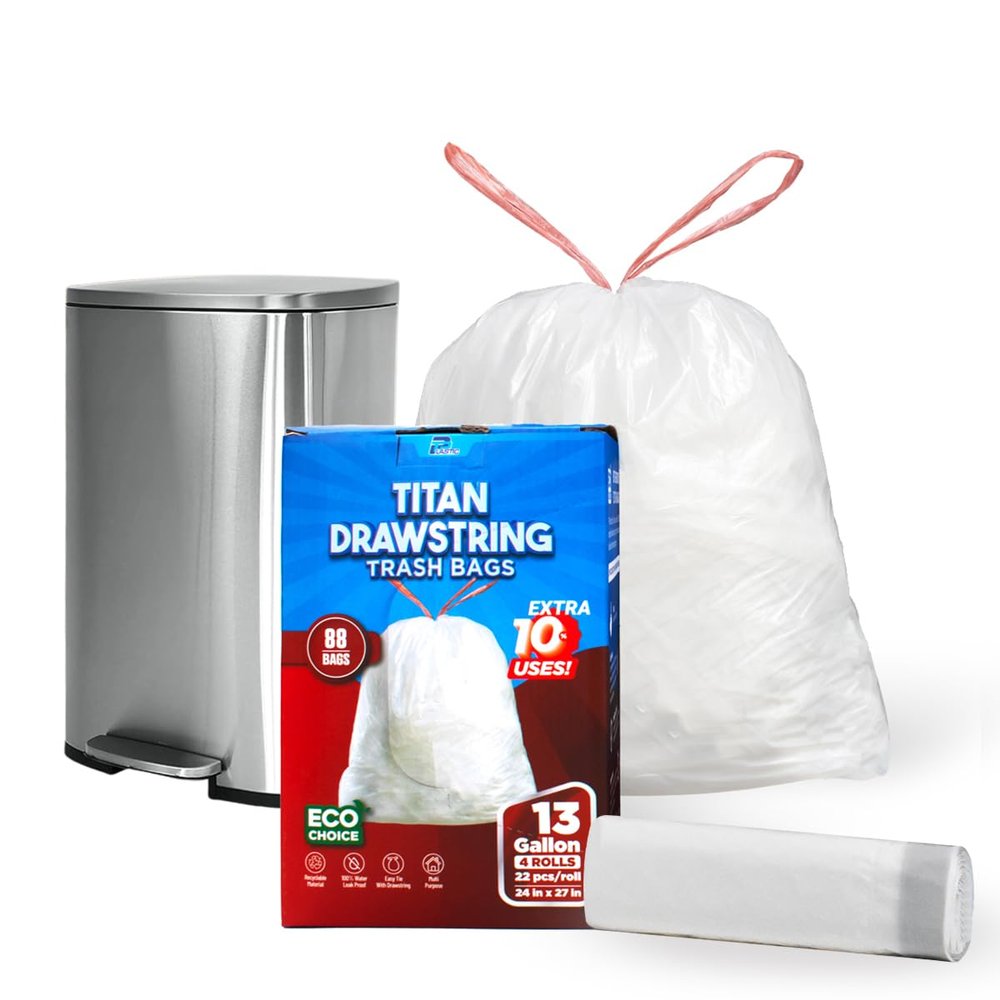 13 Gallon Heavy-Duty Trash Bags, 88 Pack Tear-Resistant Drawstring Bags for Kitchen, Office, and Commercial Applications