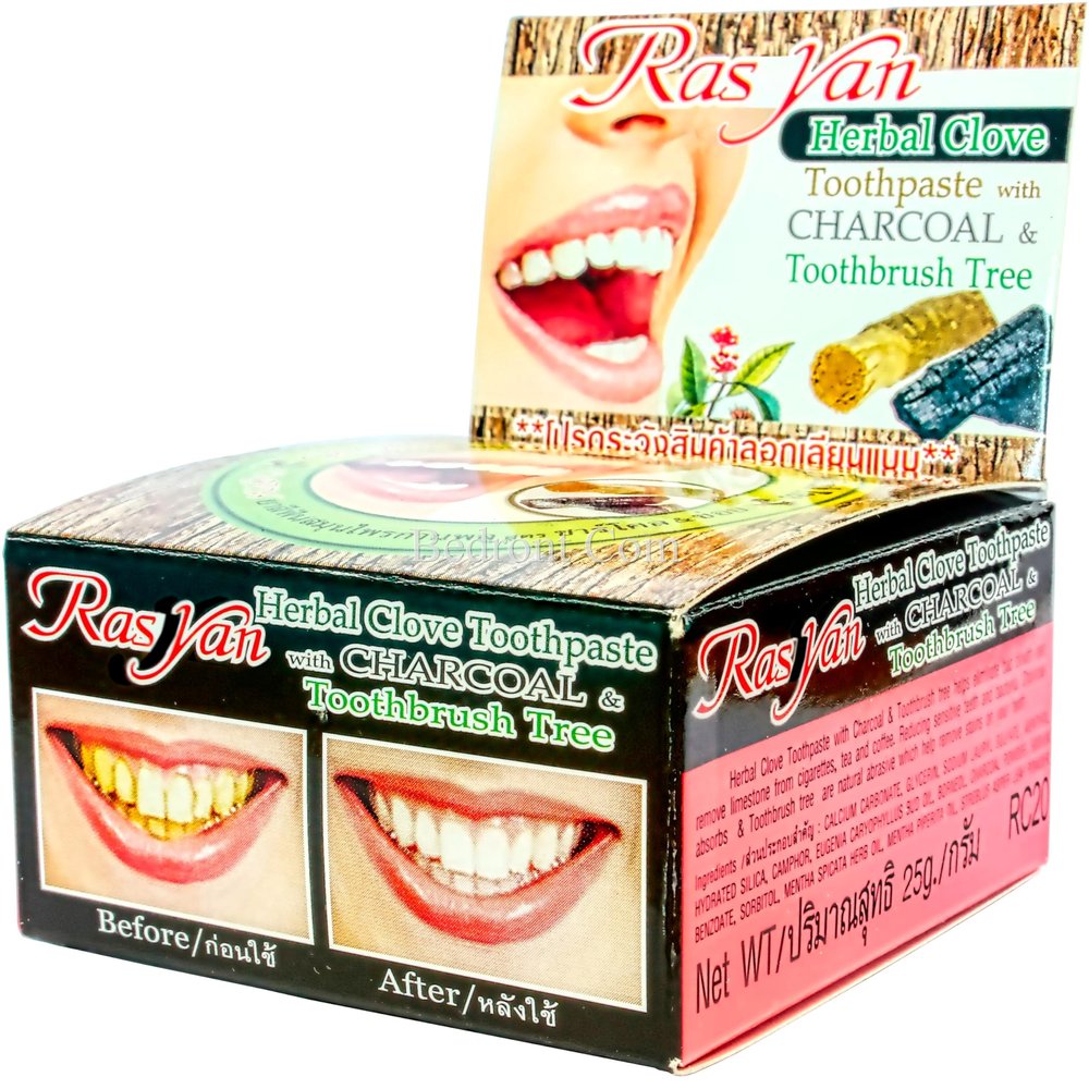 1 Pc. of Ras Yan Herbal Clove Concentrated Toothpaste (0.88 oz) with Charcoal and Toothbrush Tree for White and Healthy Teeth. Imported from Thailand.