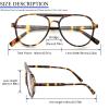 MMOWW 4 Pack Oversized Aviator Reading Glasses for Women Men Retro Double Bridge Pilot Style Blue Light Blocking Computer Readers, Black/Tortoise/Grey Tortoise/Transparent +2.5 view 3