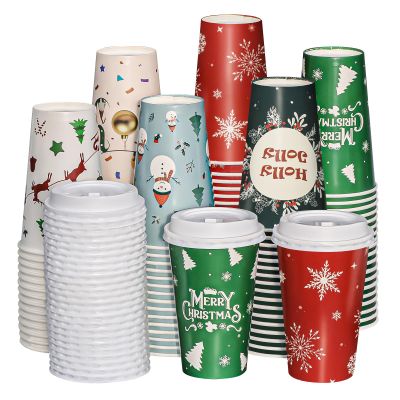 SUREPHON Christmas Cups, 60 Pack 16 Oz Christmas Disposable Coffee Cups with Lids, To Go Coffee Cups, 6 Designs Coffee Drinking Paper Cups for Hot Chocolate, Hot Cocoa, Xmas Dinner Party