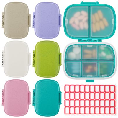 6 Pack Travel Pill Organizer 8 Compartments Portable Pill Case with Label Small Pill Container for Pocket Purse Medicine Storage Dispenser Waterproof Vitamin Holder Pill Supplement Case