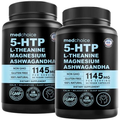 15-in-1 Mood Support Supplement - 5HTP 200mg Capsules with L-Theanine, Magnesium, Ashwagandha, GABA Supplements, 5 HTP Supplements with St. John's Wort and L-Tryptophan - 1145mg (90 Count, Pack of 2)