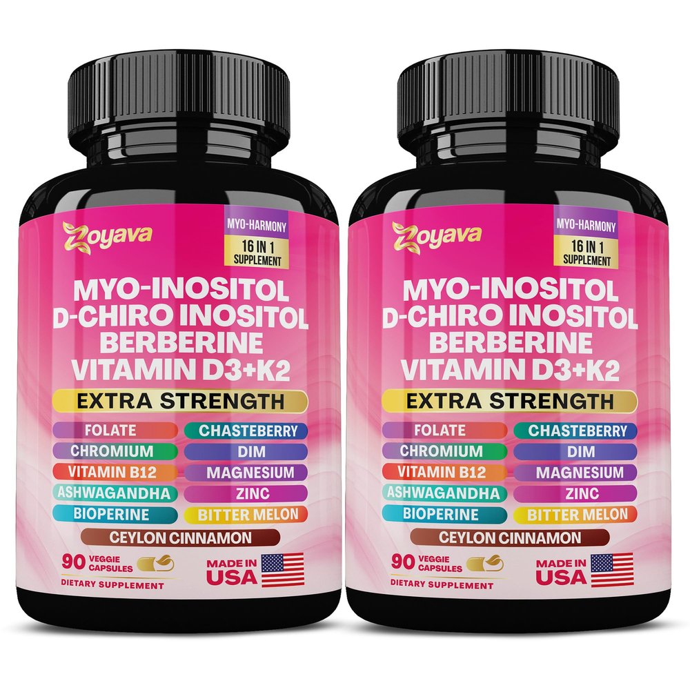 Myo Inositol Supplement 750mg, Berberine 500mg, D-Chiro Inositol 50mg, Folate 400mcg, Chromium 100mcg, Ceylon Cinnamon 200mg, Ashwagandha 100mg, DIM 75mg, Vitex Chasteberry 150mg, 90 Capsules (2 Pack)