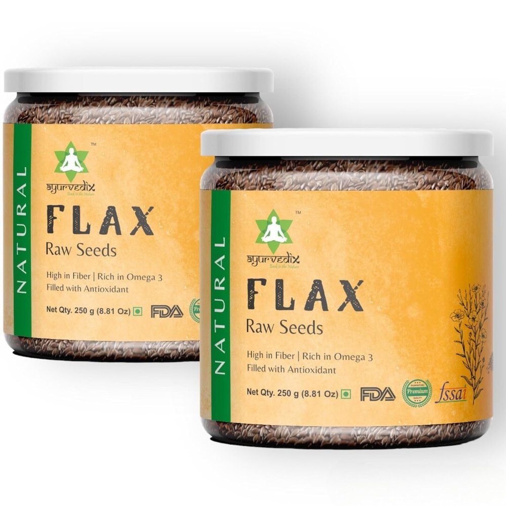 ayurvedix Premium Whole Raw Flax Seeds - Rich in Fiber, Omega-3 Fatty Acids | Great for Baking, Salads, Smoothies & Protein Balls | Premium Flaxseeds | Kosher - 250gm /8.8 Oz (Pack of 2)