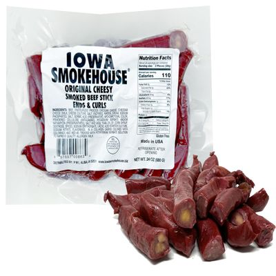 Iowa Smokehouse Cheesy Beef Sticks Ends and Pieces, Jerky Beef Tips, Bulk Beef Snack Ends and Curls 24 Ounce (24 Ounce, Original Cheesy)